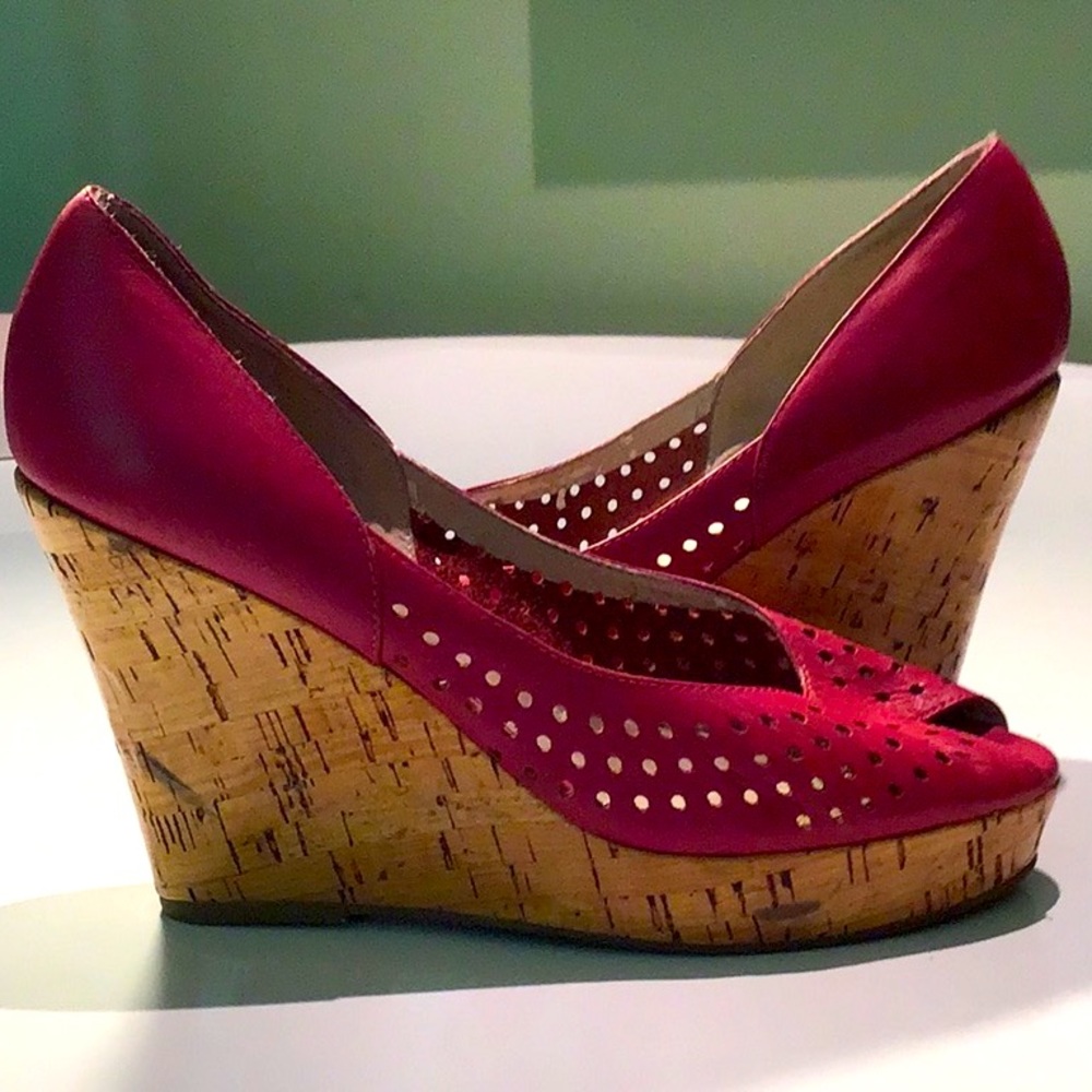 STEVE MADDEN PINK PEEP-TOE CORK WEDGE HEELS SIZE 9